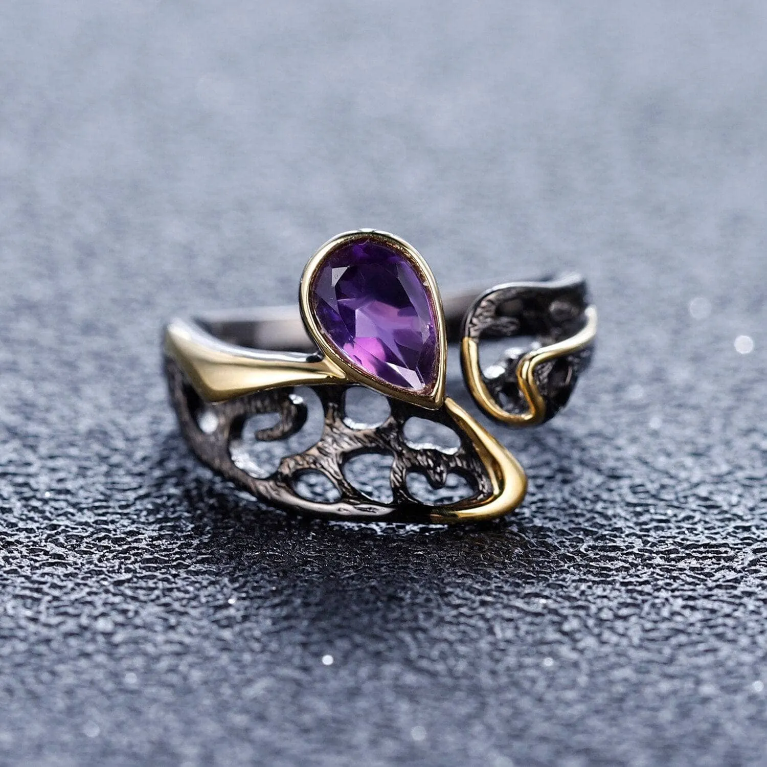 0.86Ct Natural Amethyst Handmade Adjustable Rings