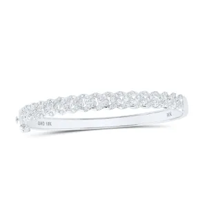 10kt White Gold Womens Round Diamond Cuban Link Cuff Bangle Bracelet 1-5/8 Cttw