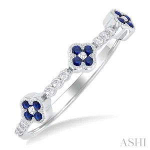 1/10 ctw Clover Leaf & Bar Link 1.25 MM Sapphire and Round Cut Diamond Precious Ring in 10K White Gold