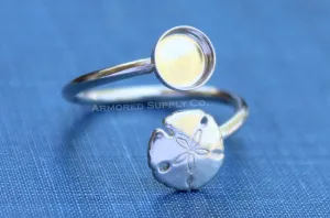 12mm Bezel Silver Sand Dollar Wrap Adjustable Ring blank