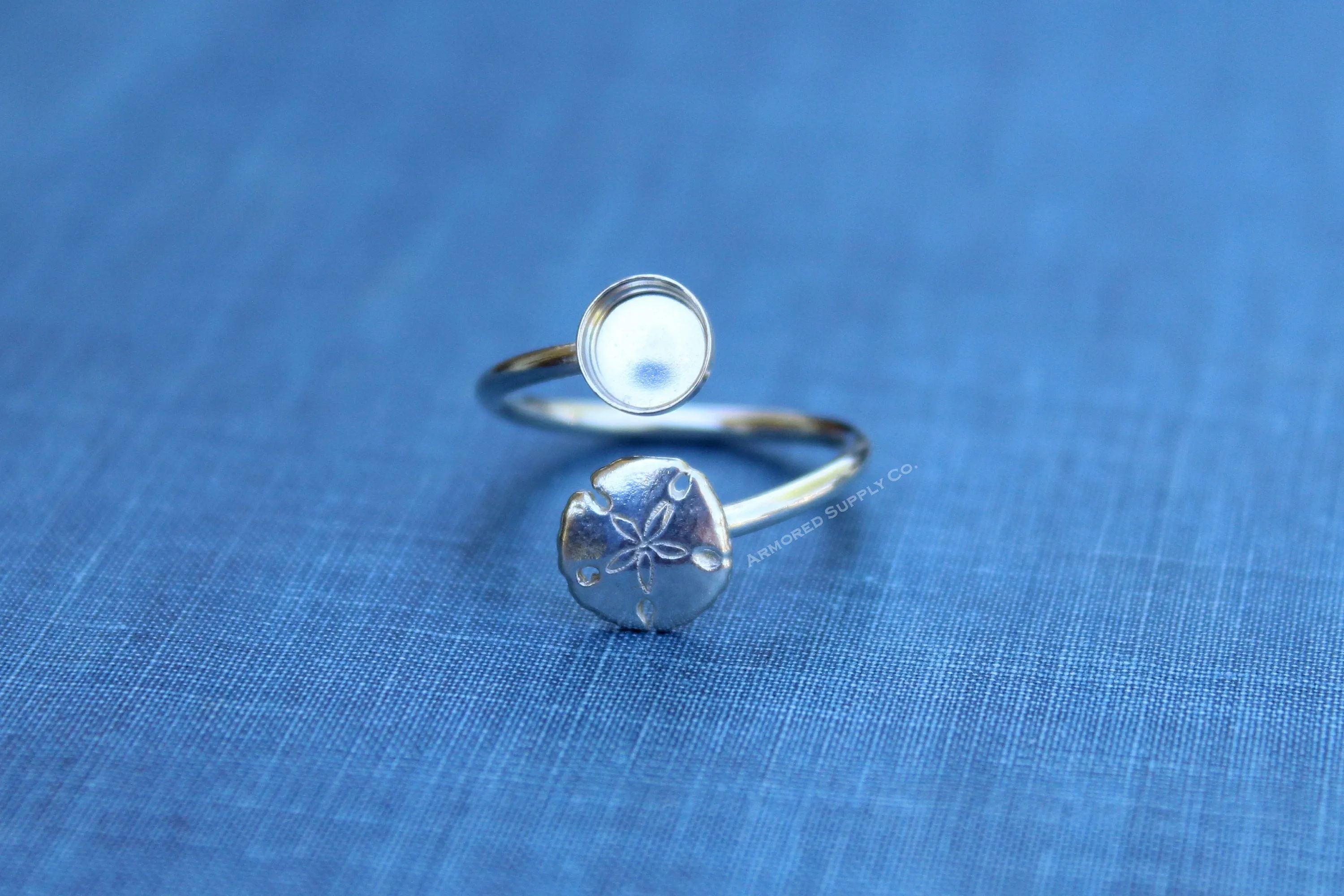 12mm Bezel Silver Sand Dollar Wrap Adjustable Ring blank