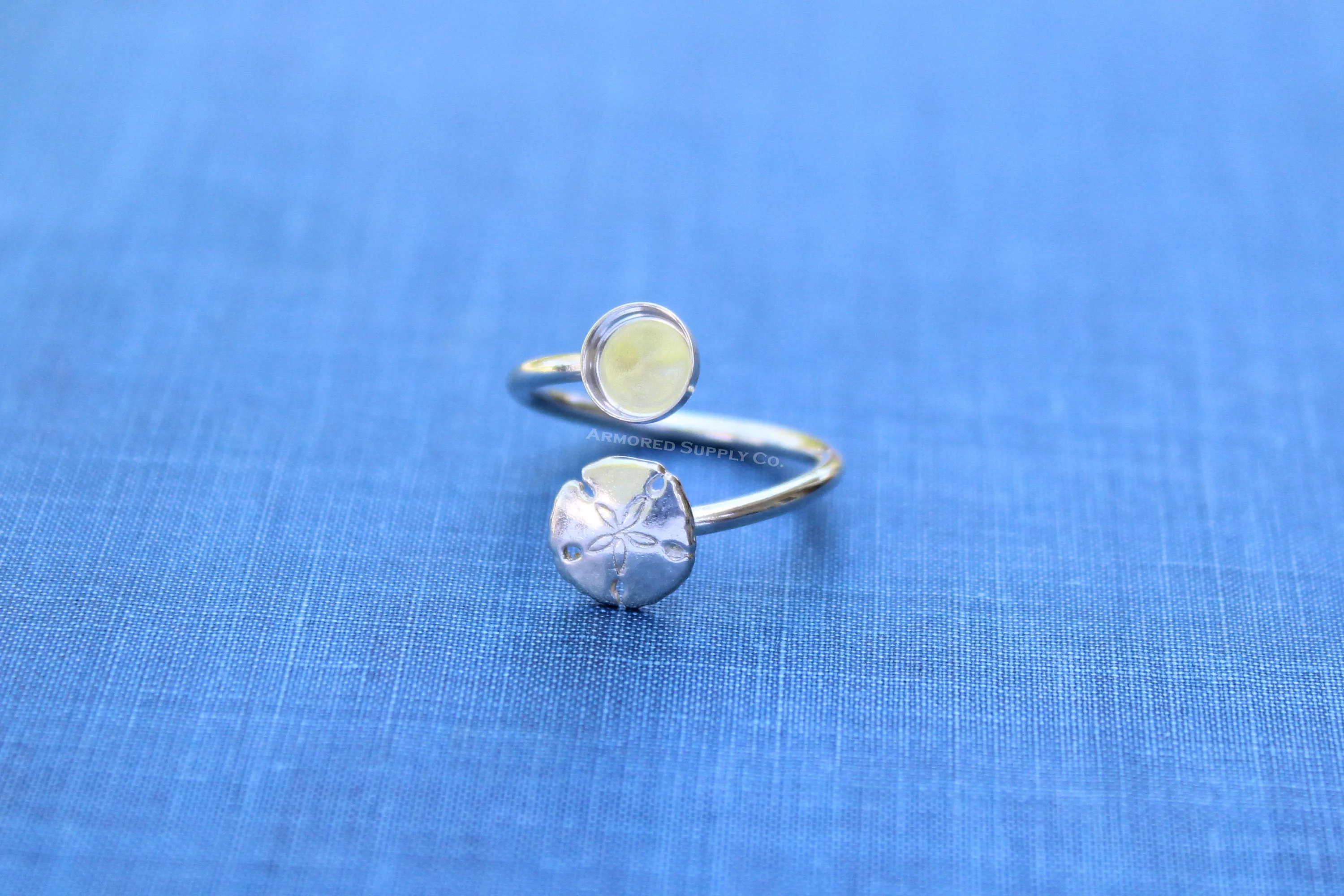 12mm Bezel Silver Sand Dollar Wrap Adjustable Ring blank