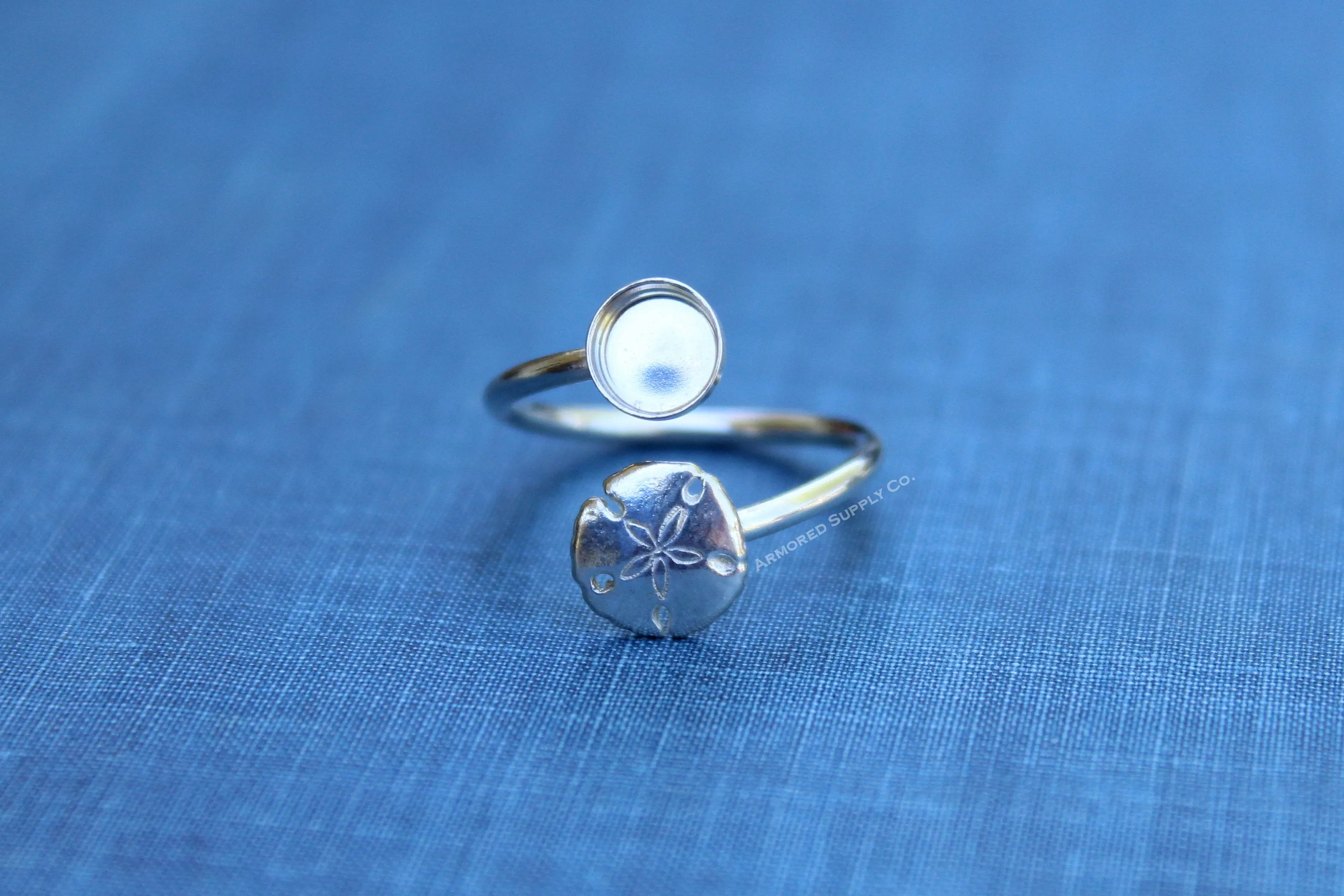 12mm Bezel Silver Sand Dollar Wrap Adjustable Ring blank