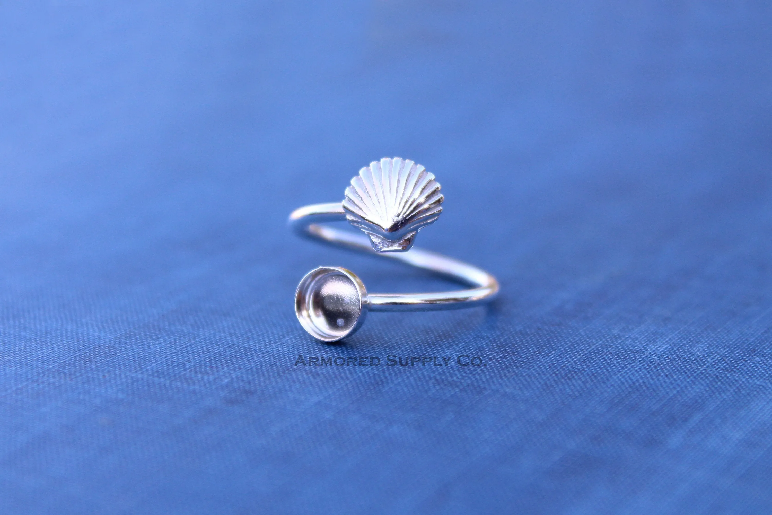 12mm Bezel Silver Sea Shell Wrap Adjustable Ring blank