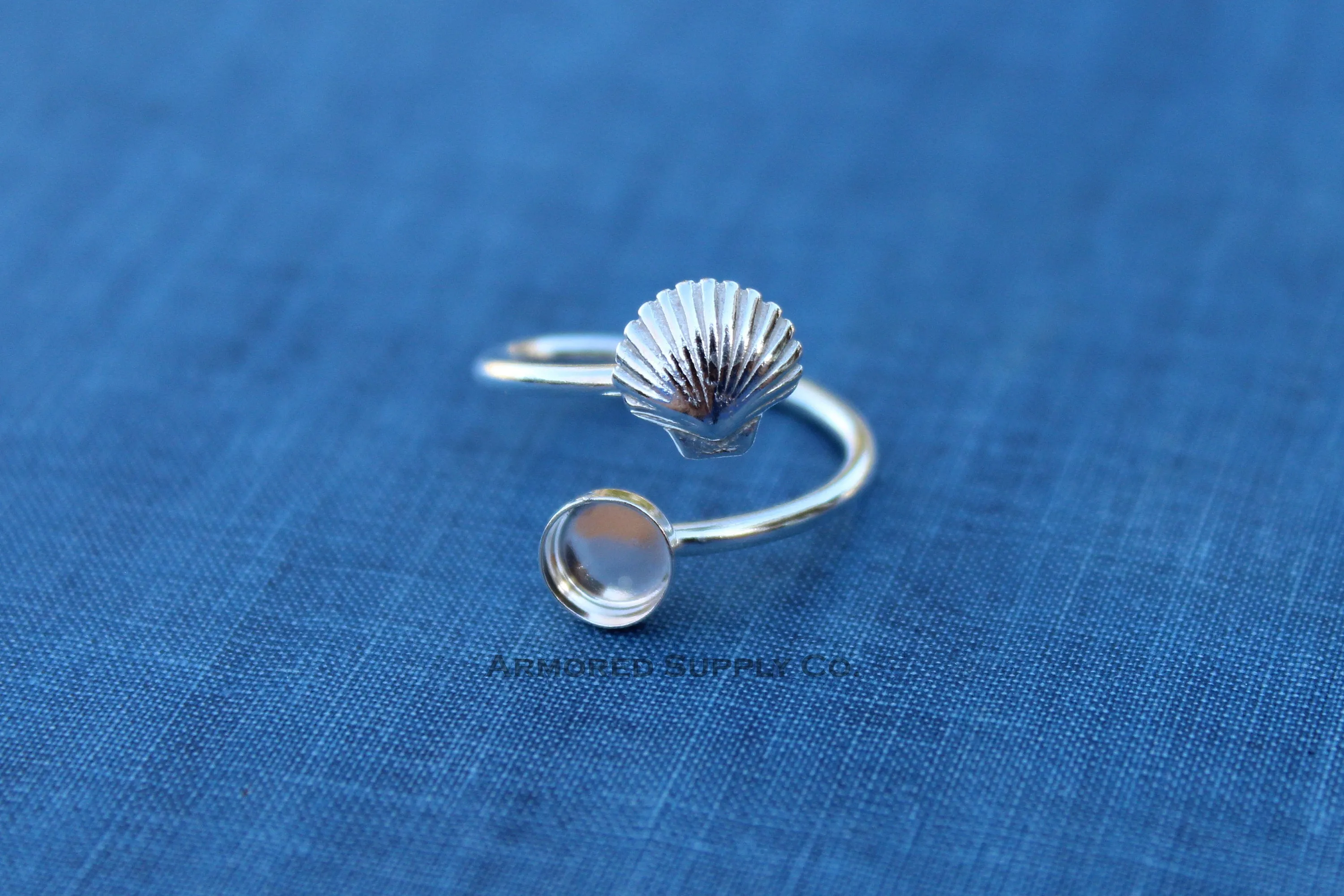 12mm Bezel Silver Sea Shell Wrap Adjustable Ring blank