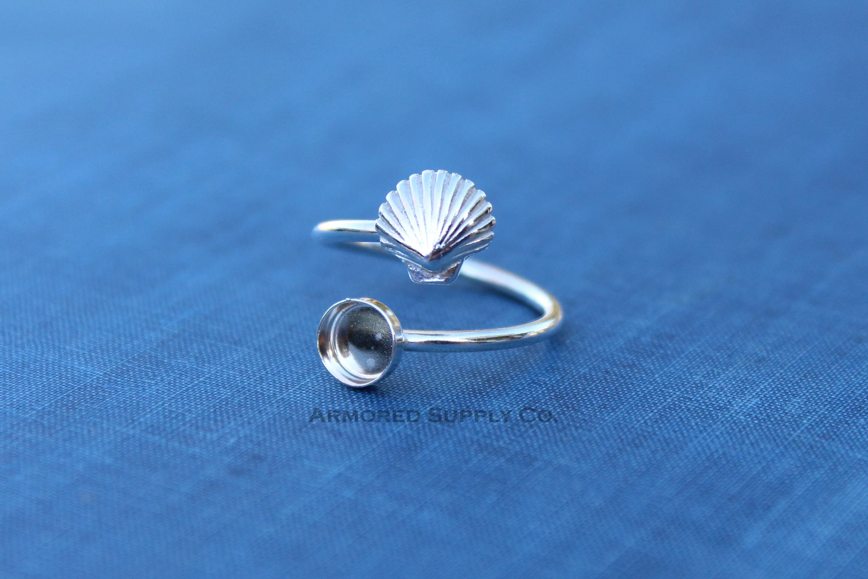 12mm Bezel Silver Sea Shell Wrap Adjustable Ring blank