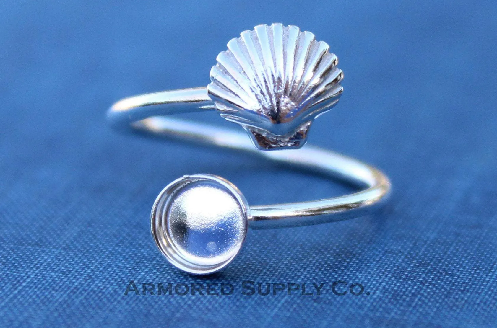 12mm Bezel Silver Sea Shell Wrap Adjustable Ring blank