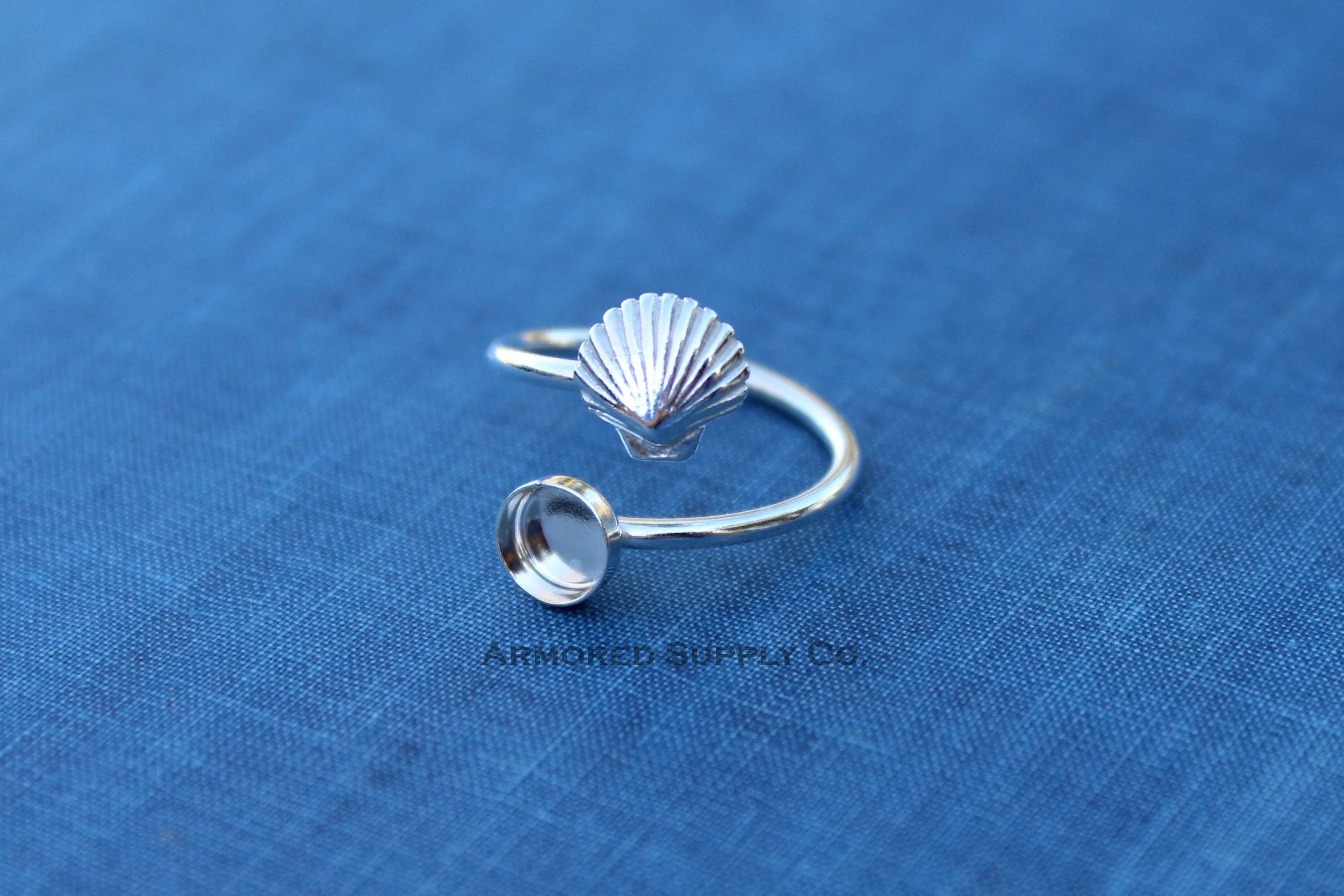 12mm Bezel Silver Sea Shell Wrap Adjustable Ring blank
