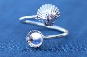 12mm Bezel Silver Sea Shell Wrap Adjustable Ring blank