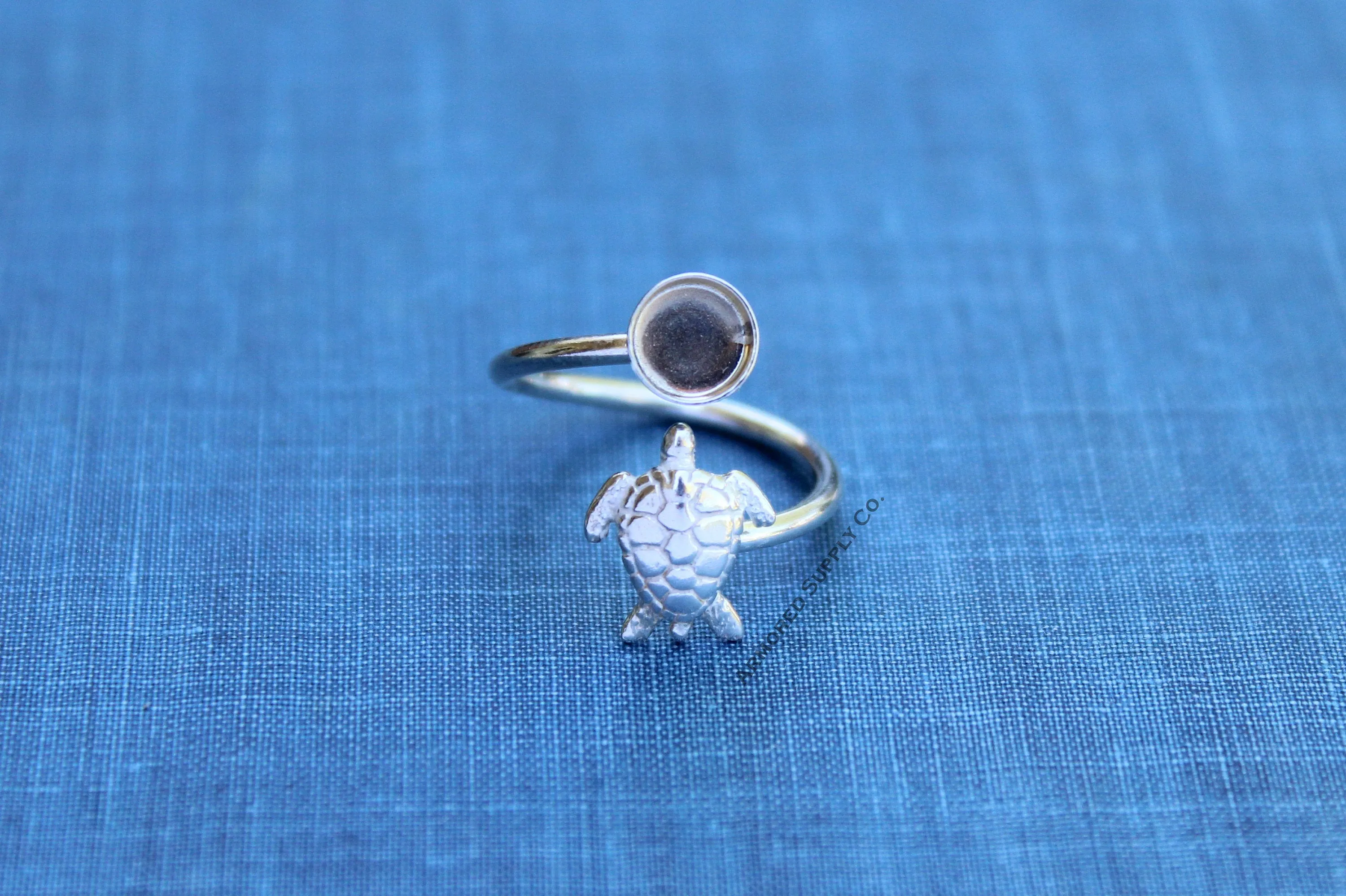 12mm Bezel Silver Sea Turtle Wrap Adjustable Ring blank
