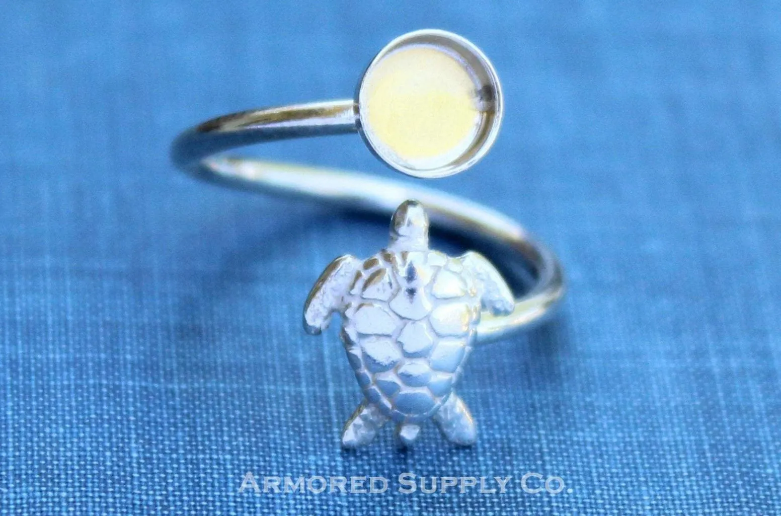 12mm Bezel Silver Sea Turtle Wrap Adjustable Ring blank