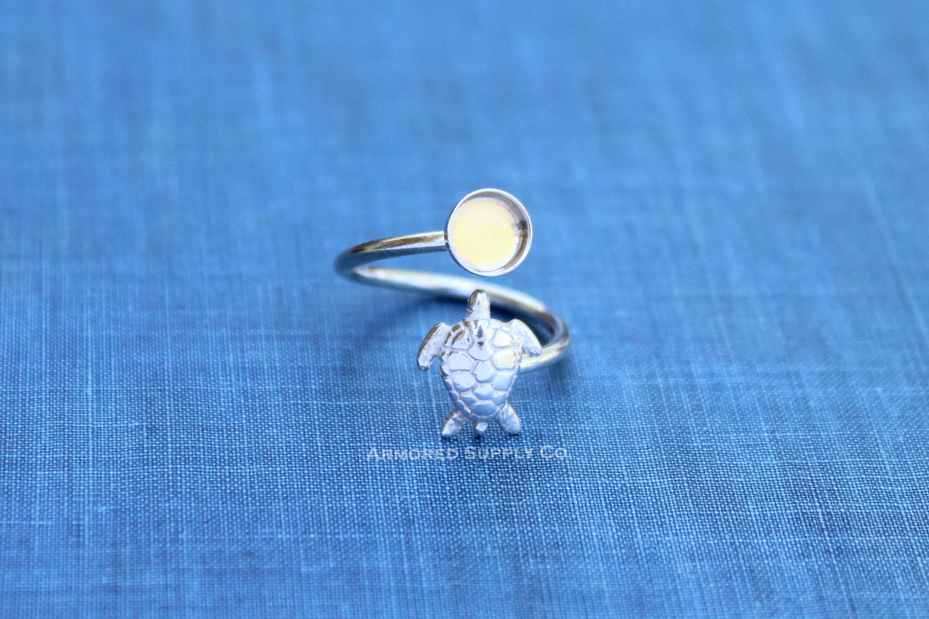 12mm Bezel Silver Sea Turtle Wrap Adjustable Ring blank