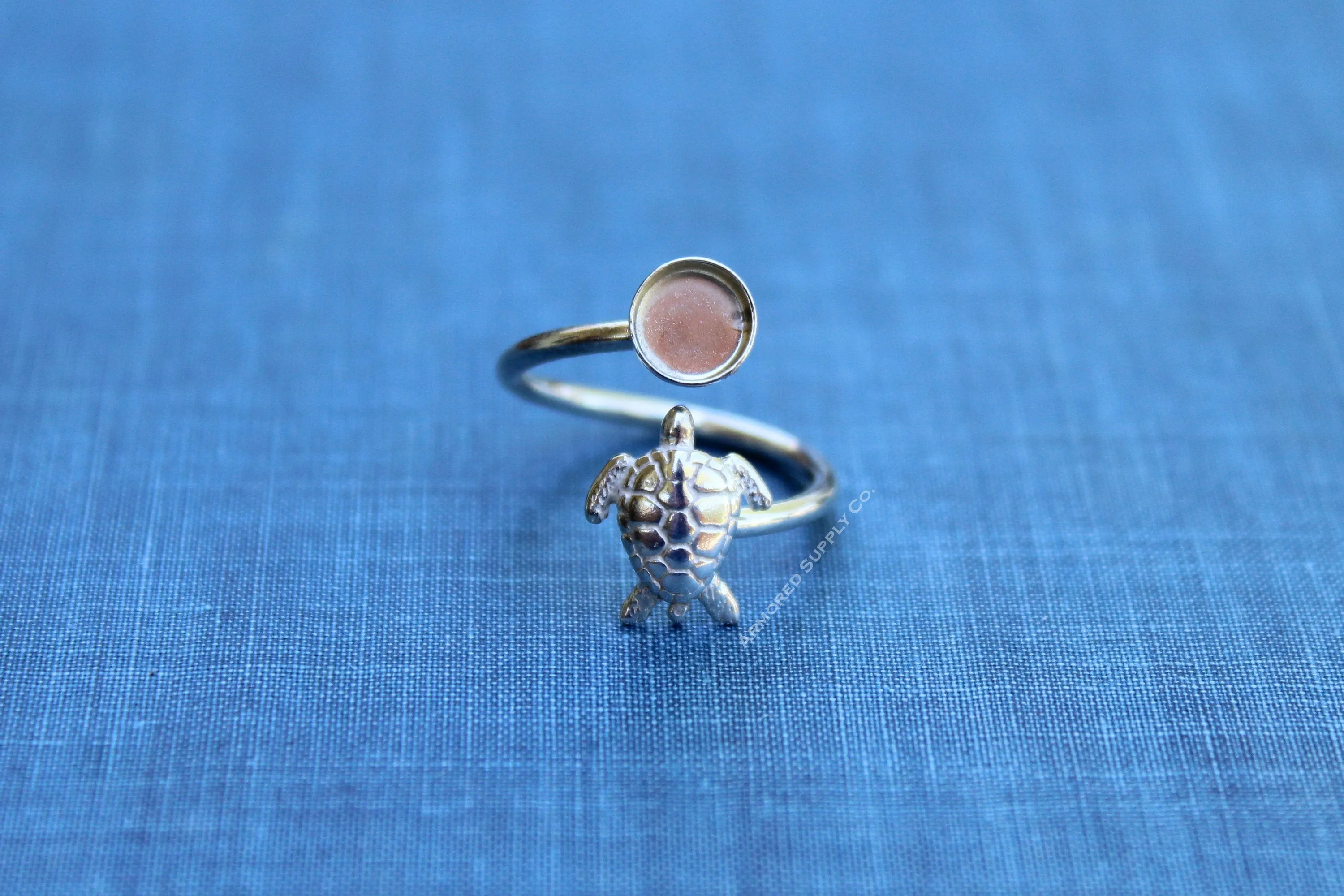 12mm Bezel Silver Sea Turtle Wrap Adjustable Ring blank