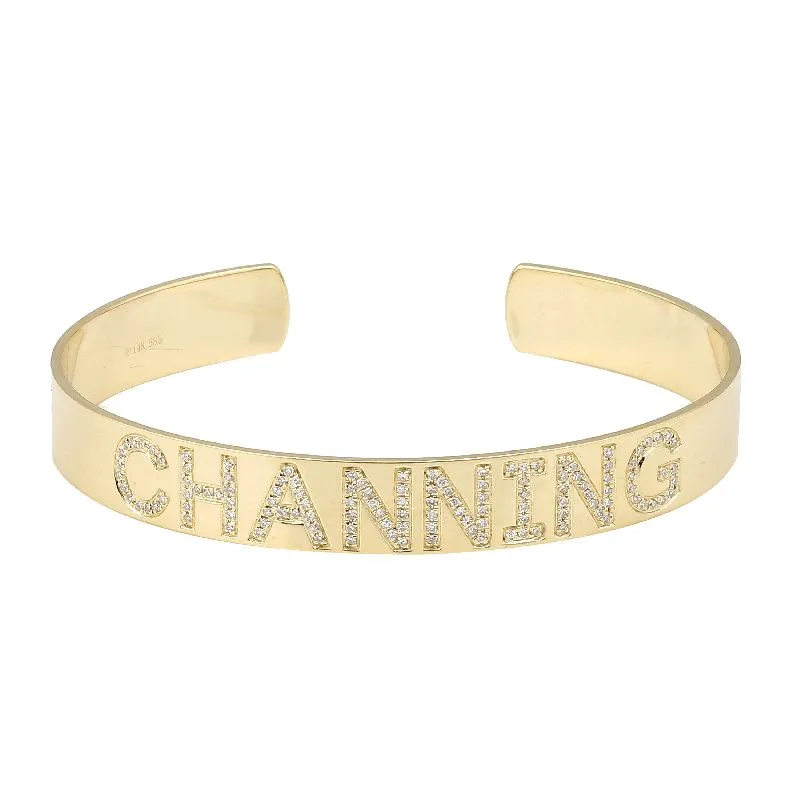 14K Diamond Personalized Cuff Bracelet- Customize yours!