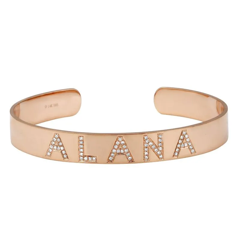 14K Diamond Personalized Cuff Bracelet- Customize yours!