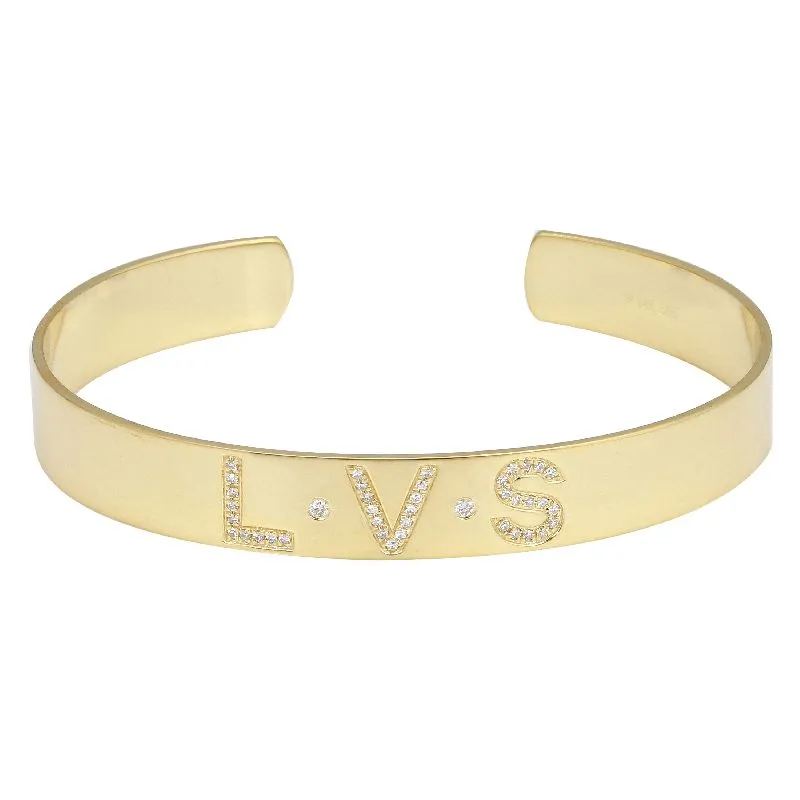 14K Diamond Personalized Cuff Bracelet- Customize yours!