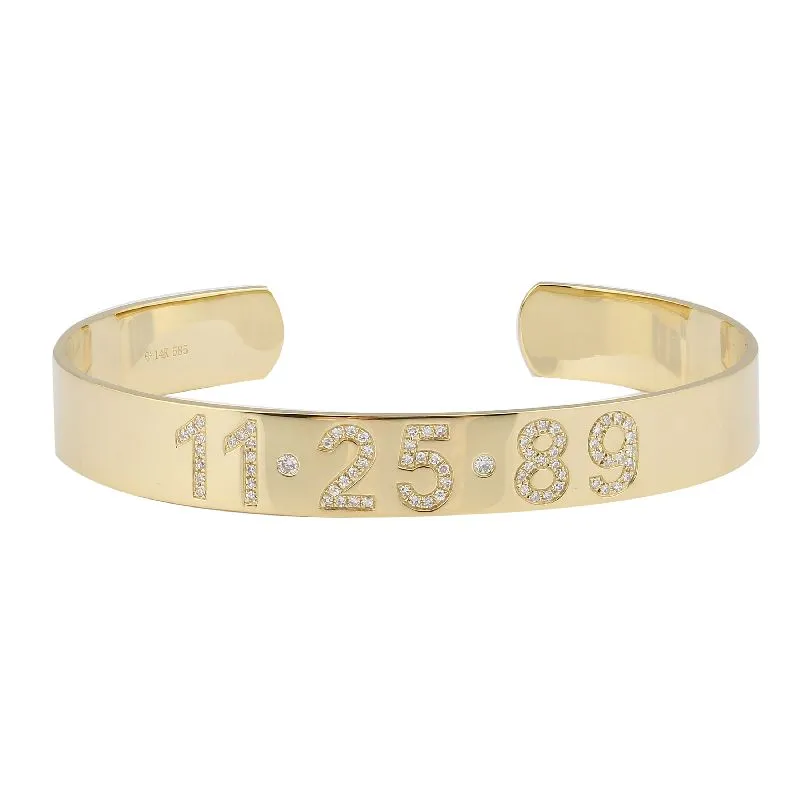 14K Diamond Personalized Cuff Bracelet- Customize yours!