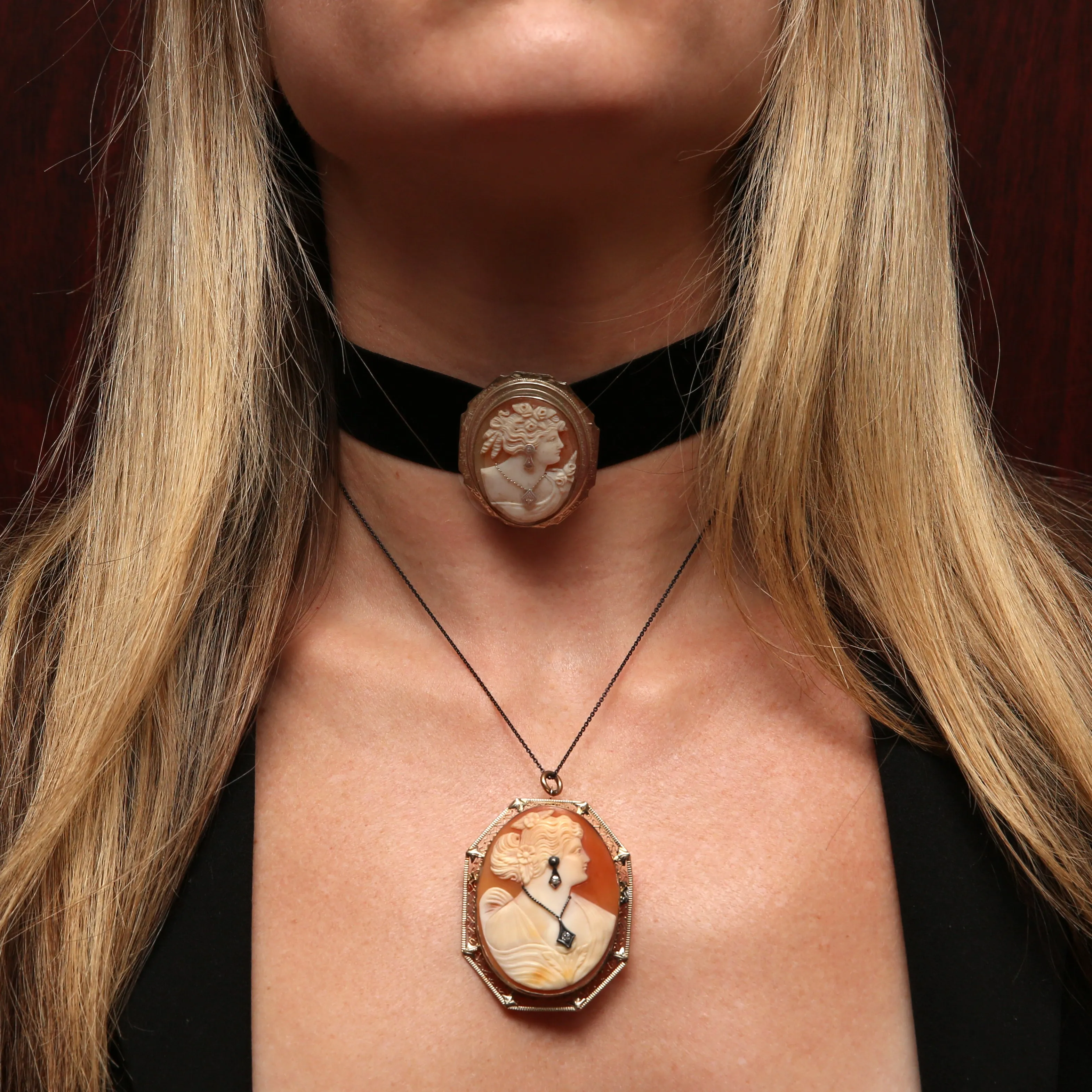 14k Giant Diamond Cameo Brooch
