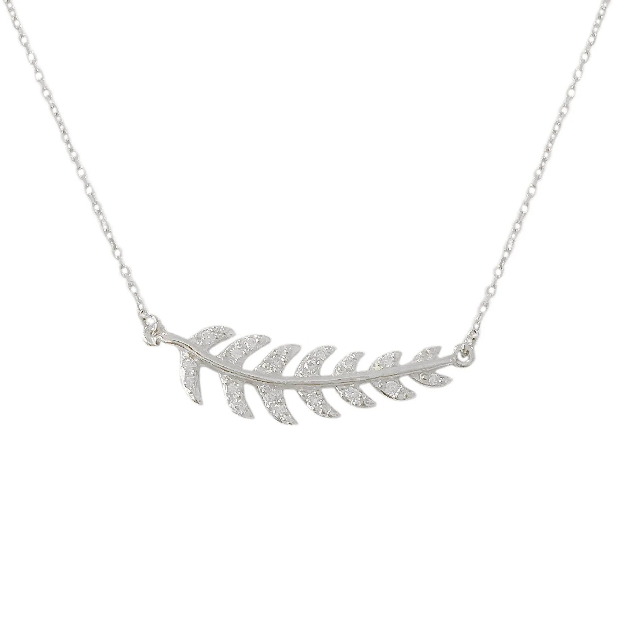 14K Gold Pavé Diamond Leaf Necklace