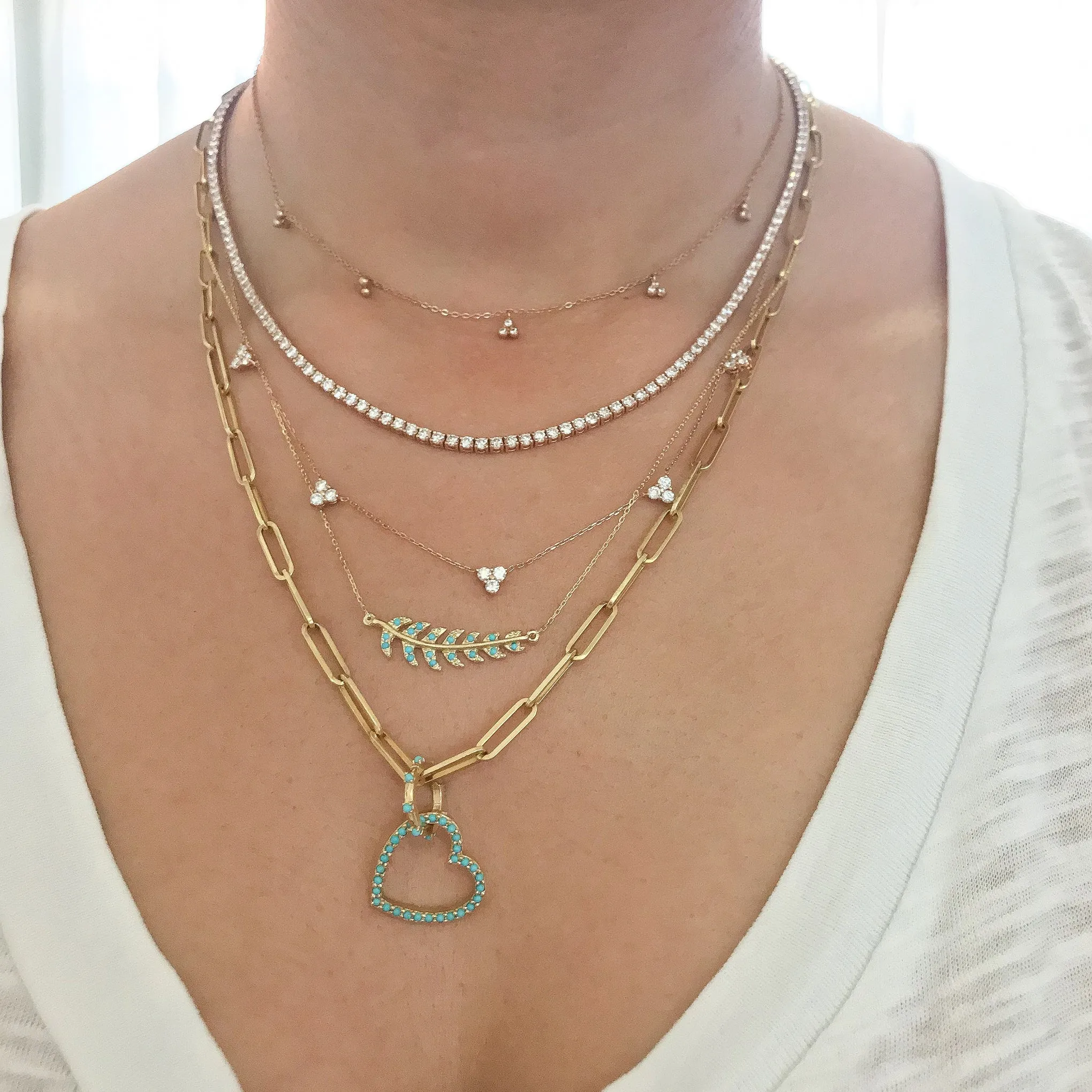 14K Gold Pavé Turquoise Leaf Necklace
