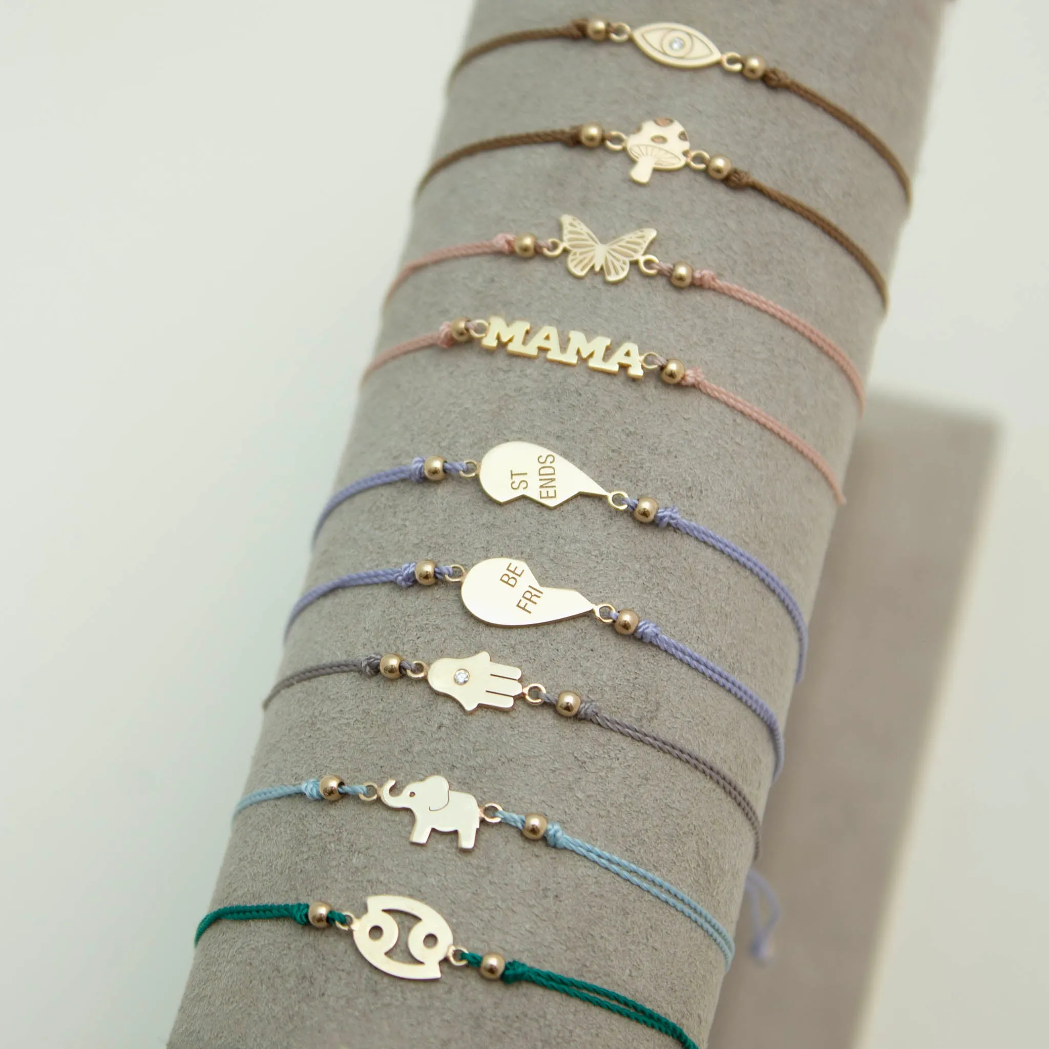 14k Midi Bitty Best Friends Heart Cord Bracelet Set