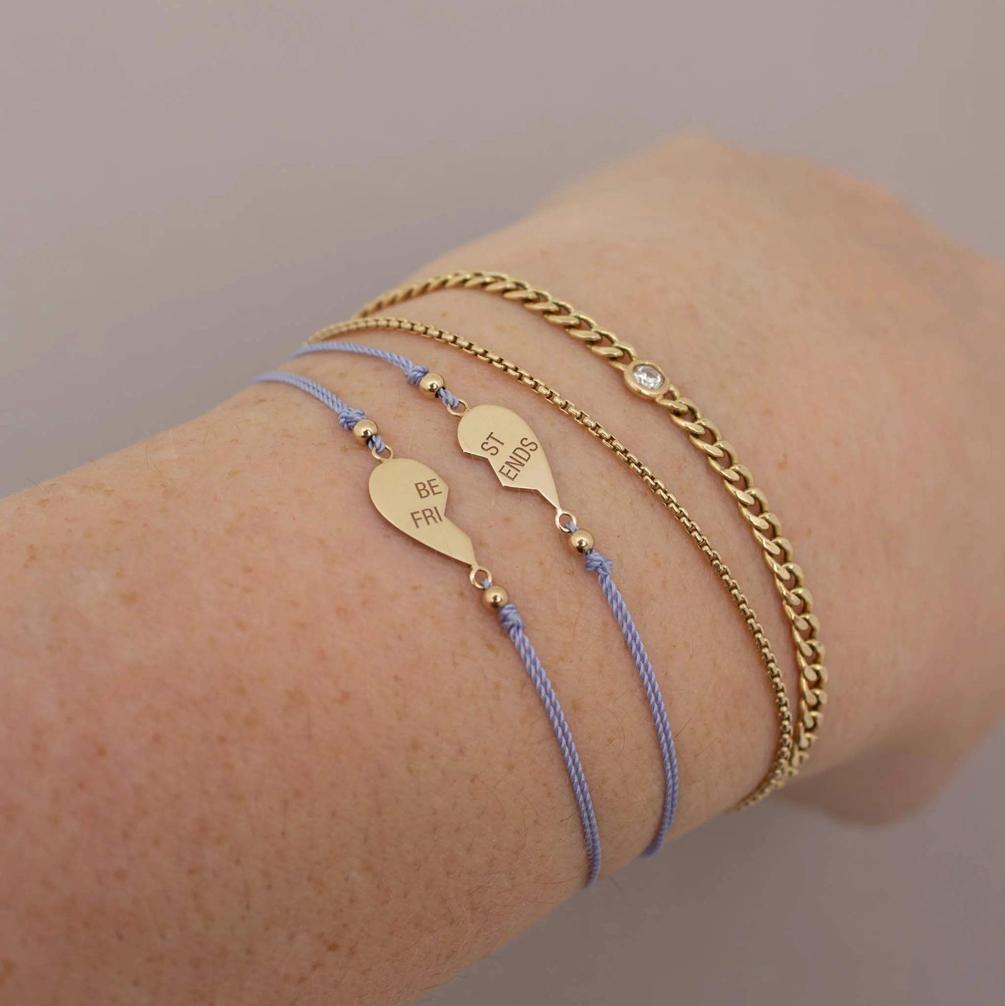 14k Midi Bitty Best Friends Heart Cord Bracelet Set