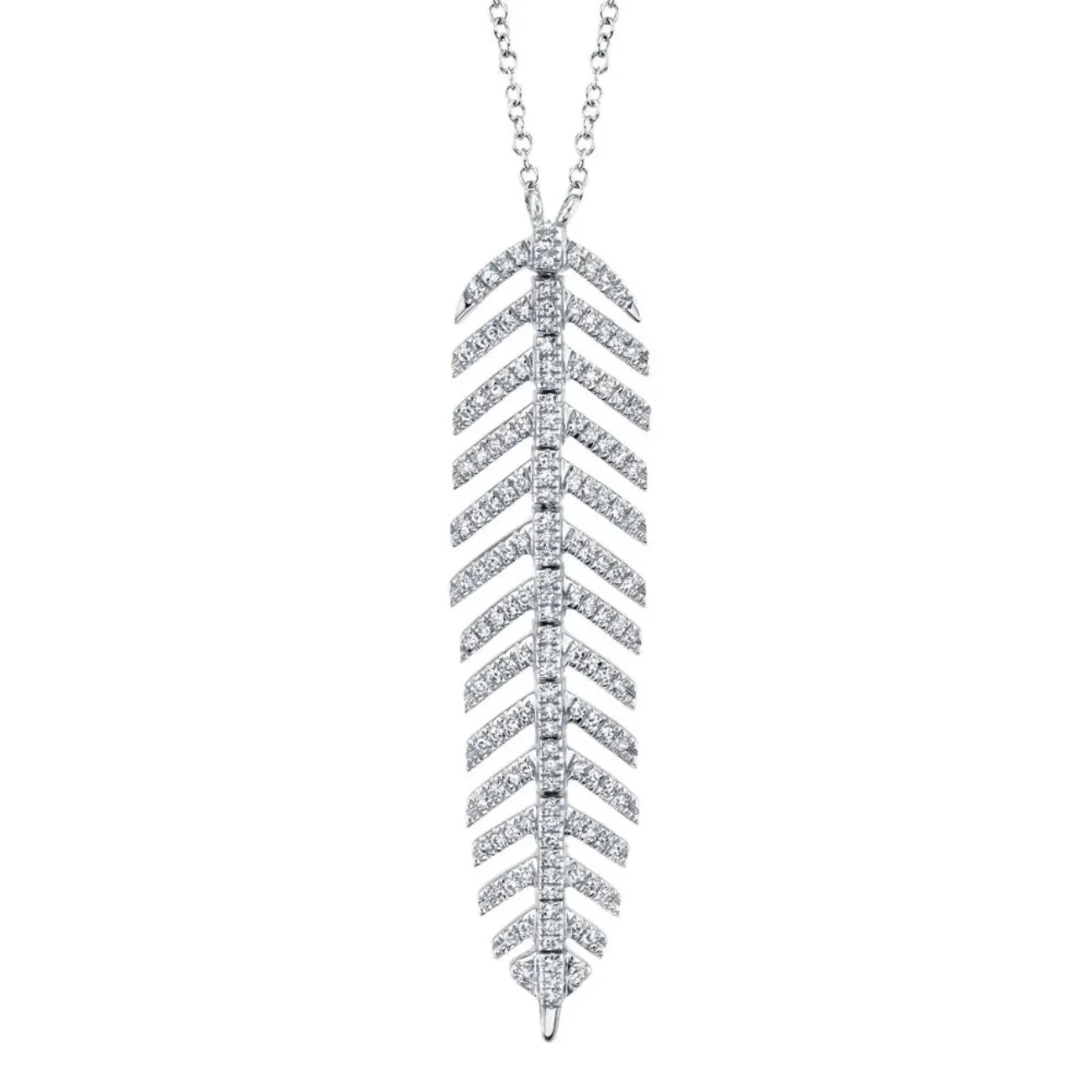 14K White Gold 0.29ct Diamond Feather Necklace