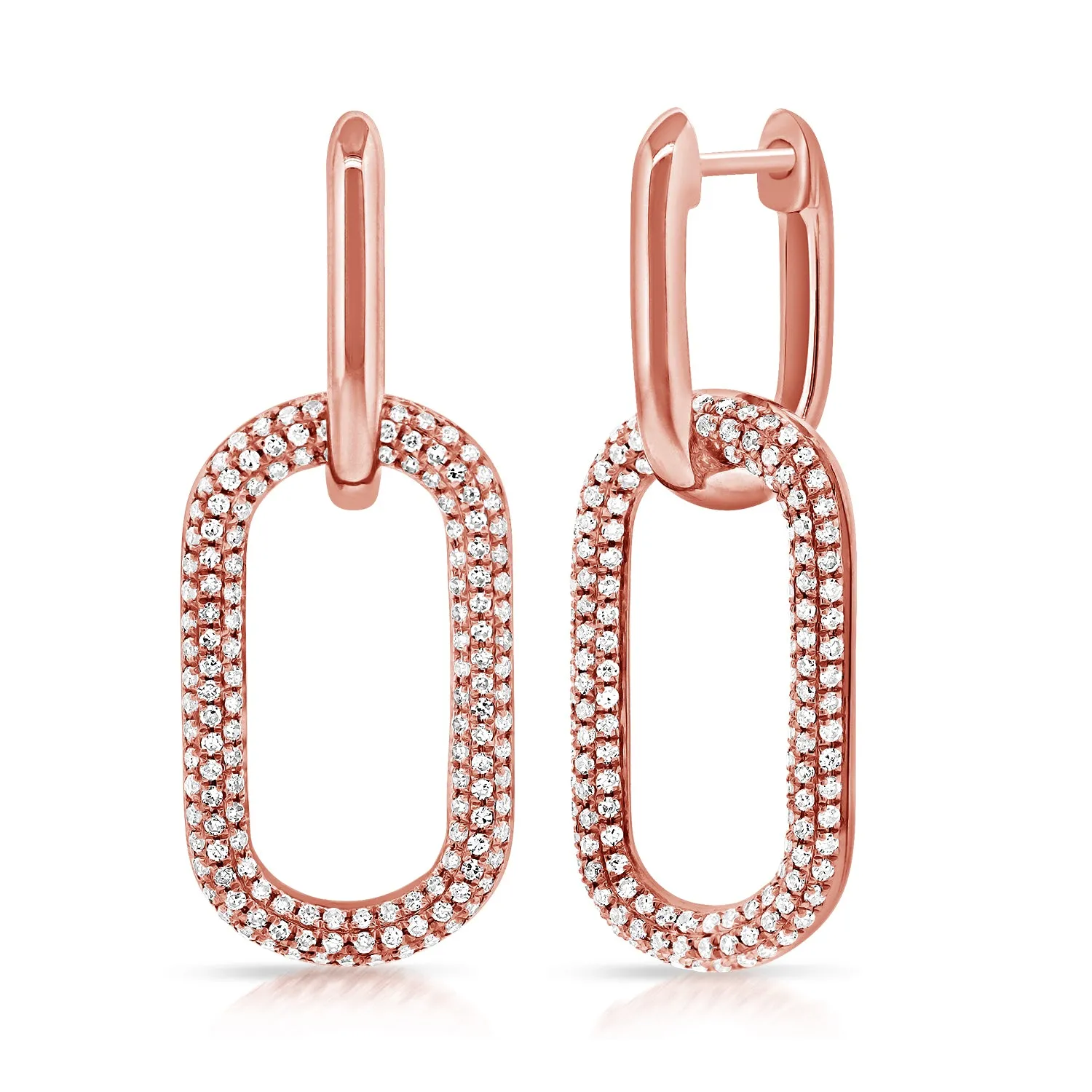 14K Yellow Gold Pave Diamond Large Paper Link Earrings