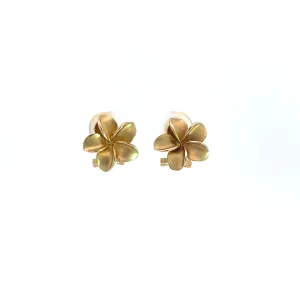 14K Yellow Gold Plumeria Clip On Earrings