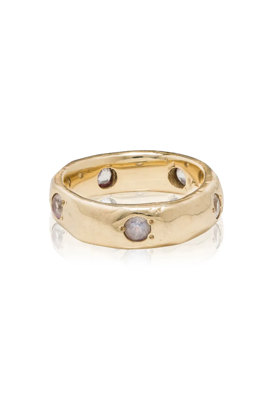 14k Yellow Gold Ring with 5 Faceted Blue Moonstones