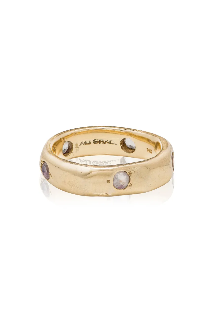 14k Yellow Gold Ring with 5 Faceted Blue Moonstones