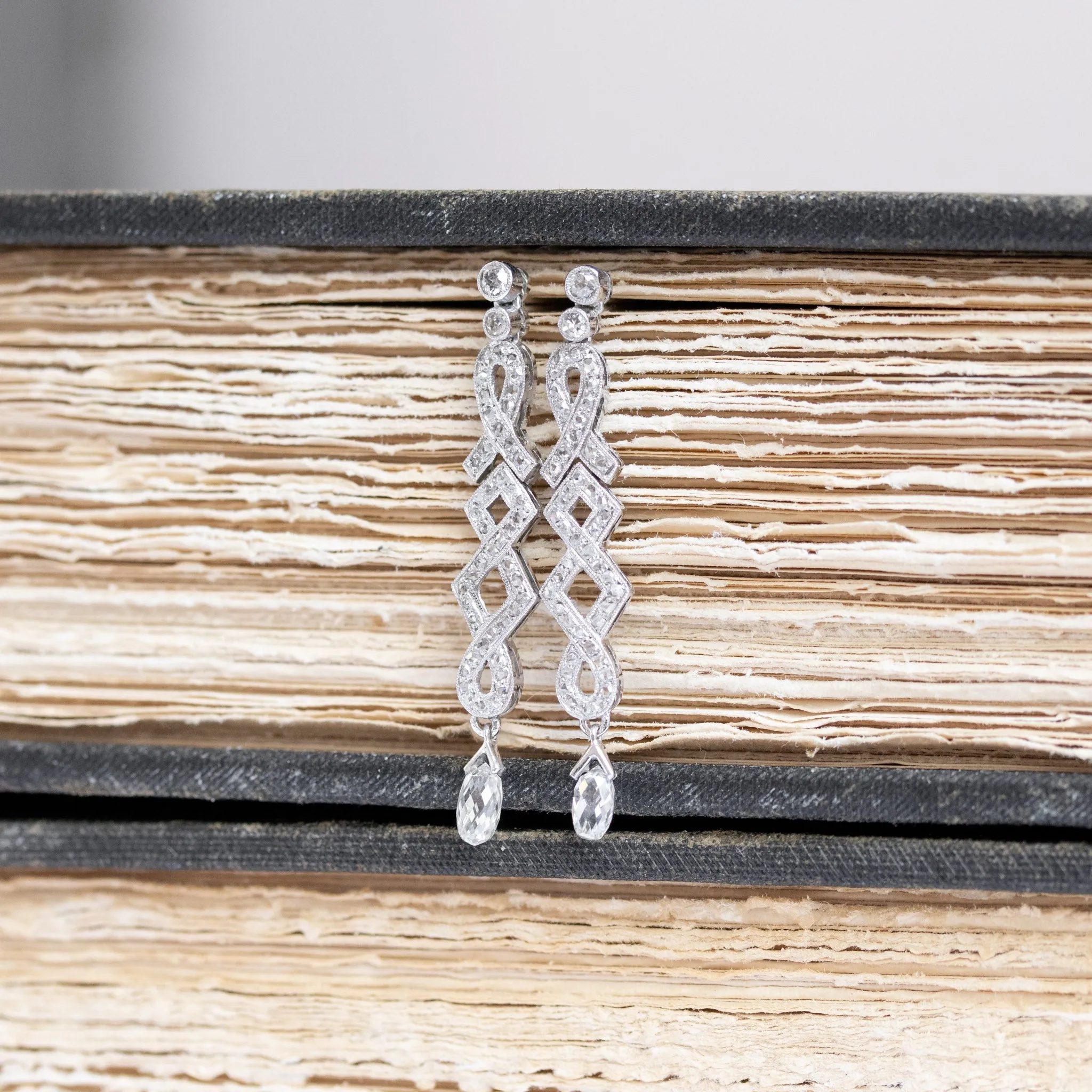1.67ctw Art Deco Briolette Diamond Drop Earrings