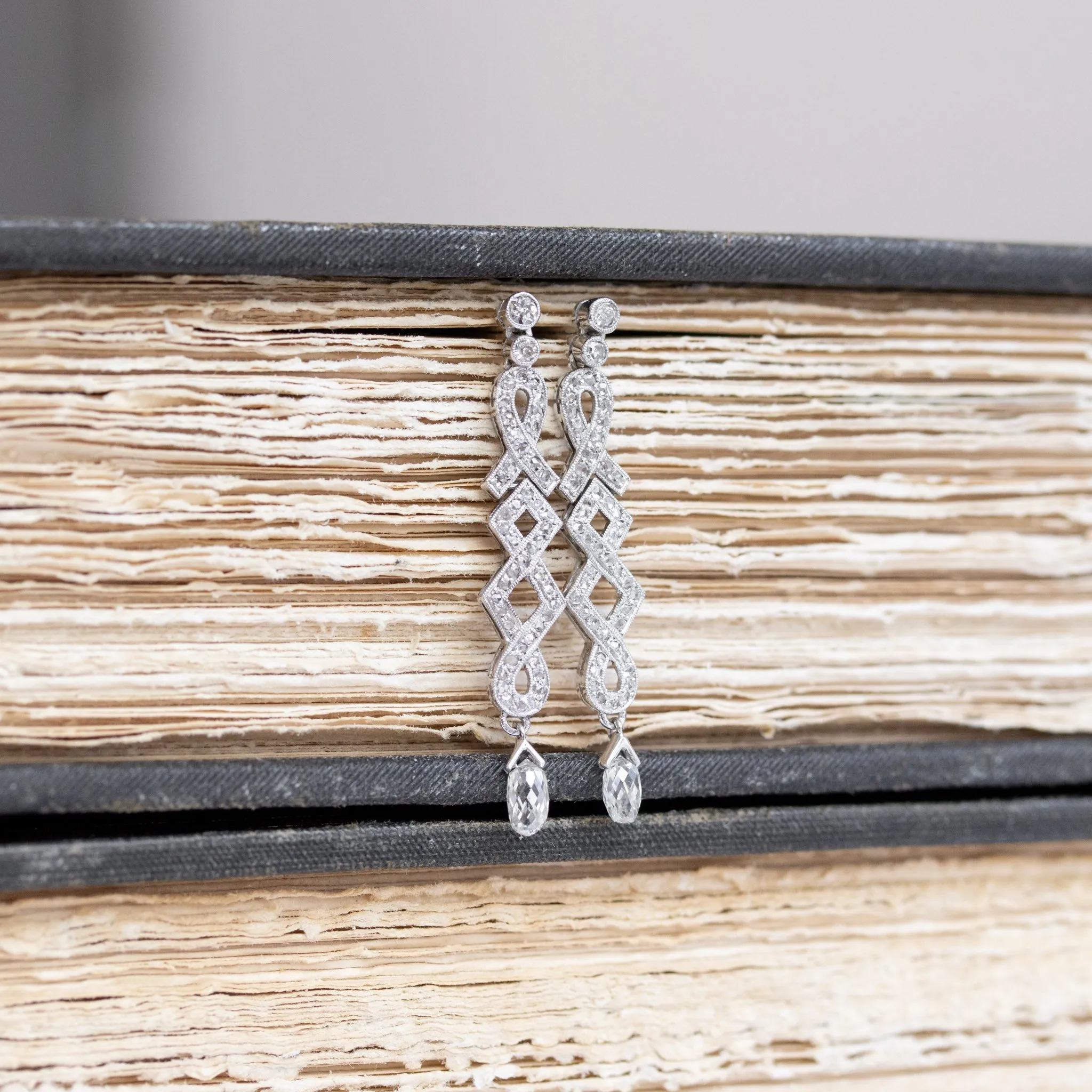 1.67ctw Art Deco Briolette Diamond Drop Earrings