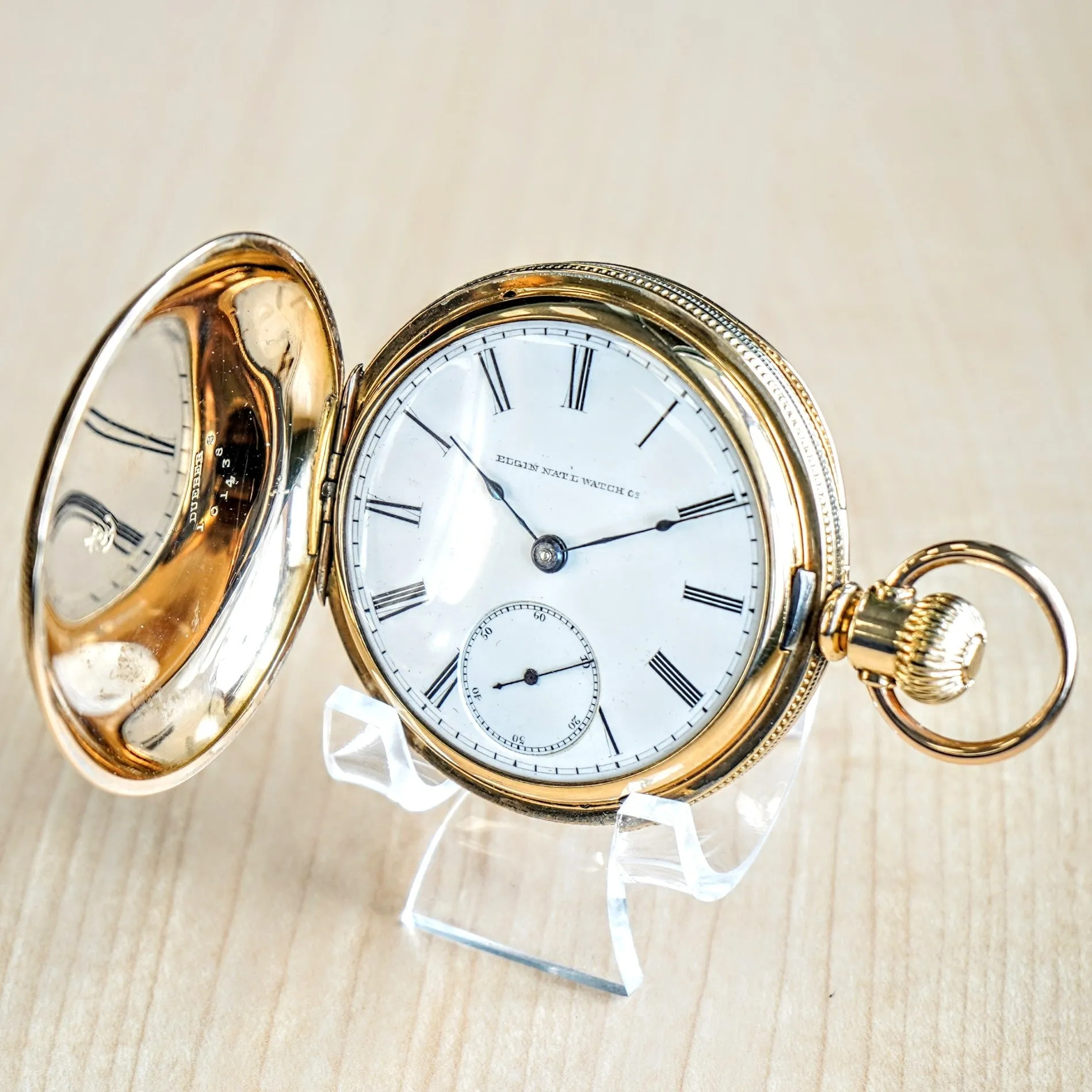 1887 ELGIN Pocket Watch 18s 11 Jewels Grade 10 GF Engraved Hunter Case - Roman Numerals