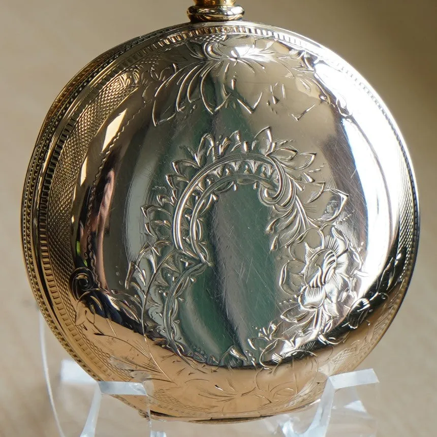 1887 ELGIN Pocket Watch 18s 11 Jewels Grade 10 GF Engraved Hunter Case - Roman Numerals