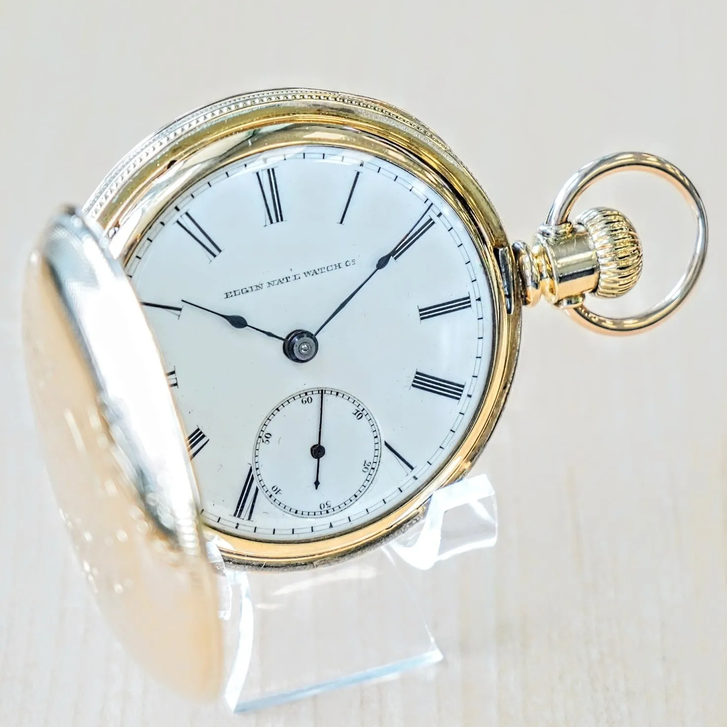 1887 ELGIN Pocket Watch 18s 11 Jewels Grade 10 GF Engraved Hunter Case - Roman Numerals