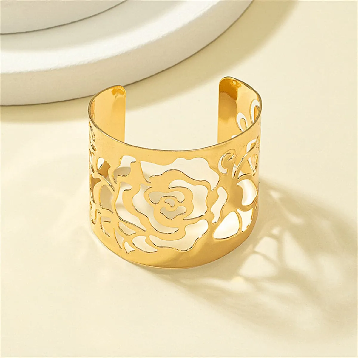 18K Gold-Plated Openwork Lotus Cuff