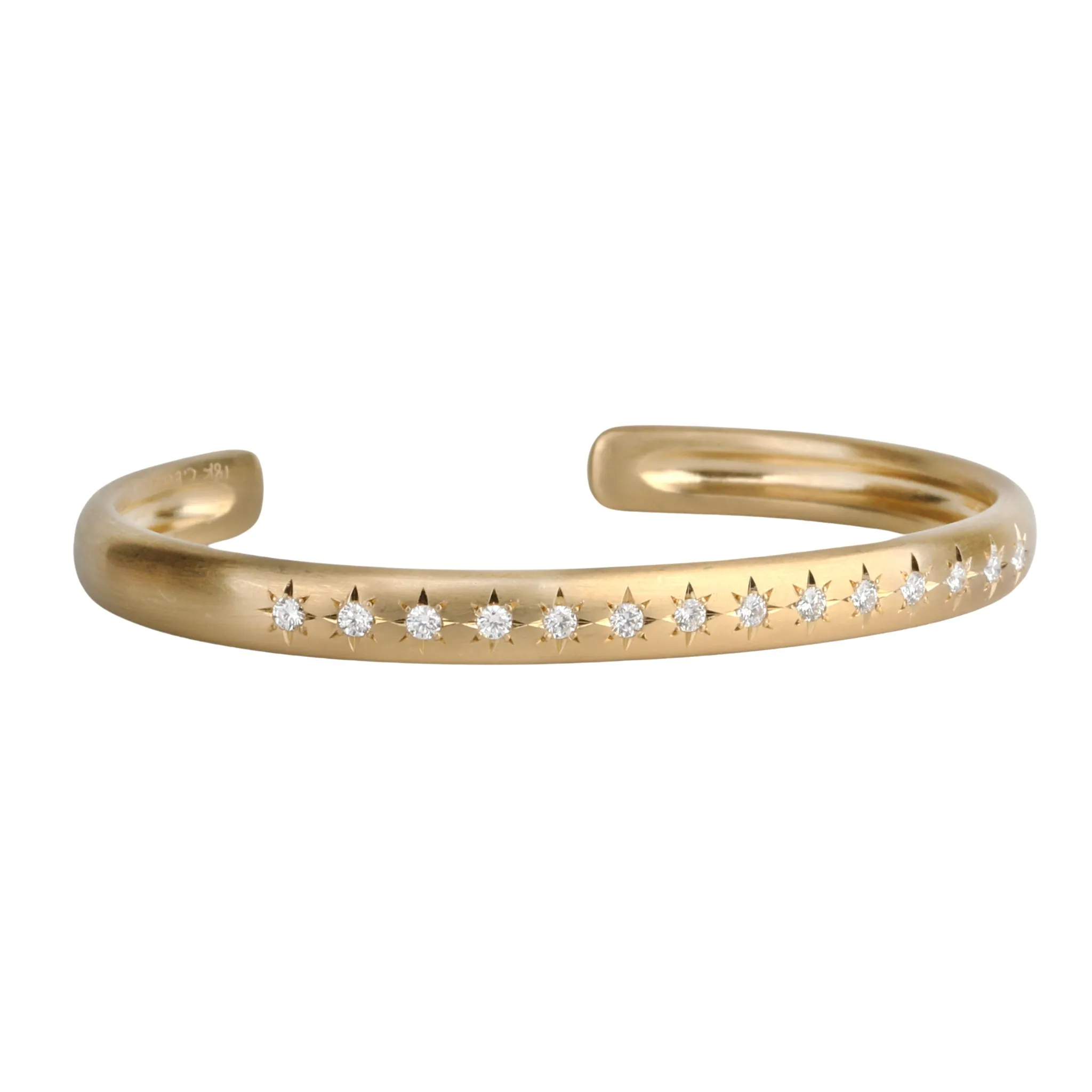 18K Rounded Cuff Bracelet with 14 Star-Set Diamonds