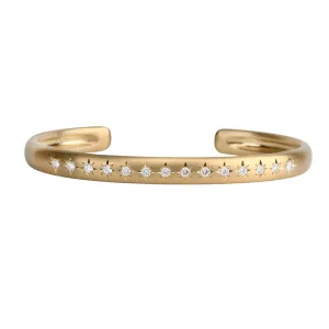 18K Rounded Cuff Bracelet with 14 Star-Set Diamonds