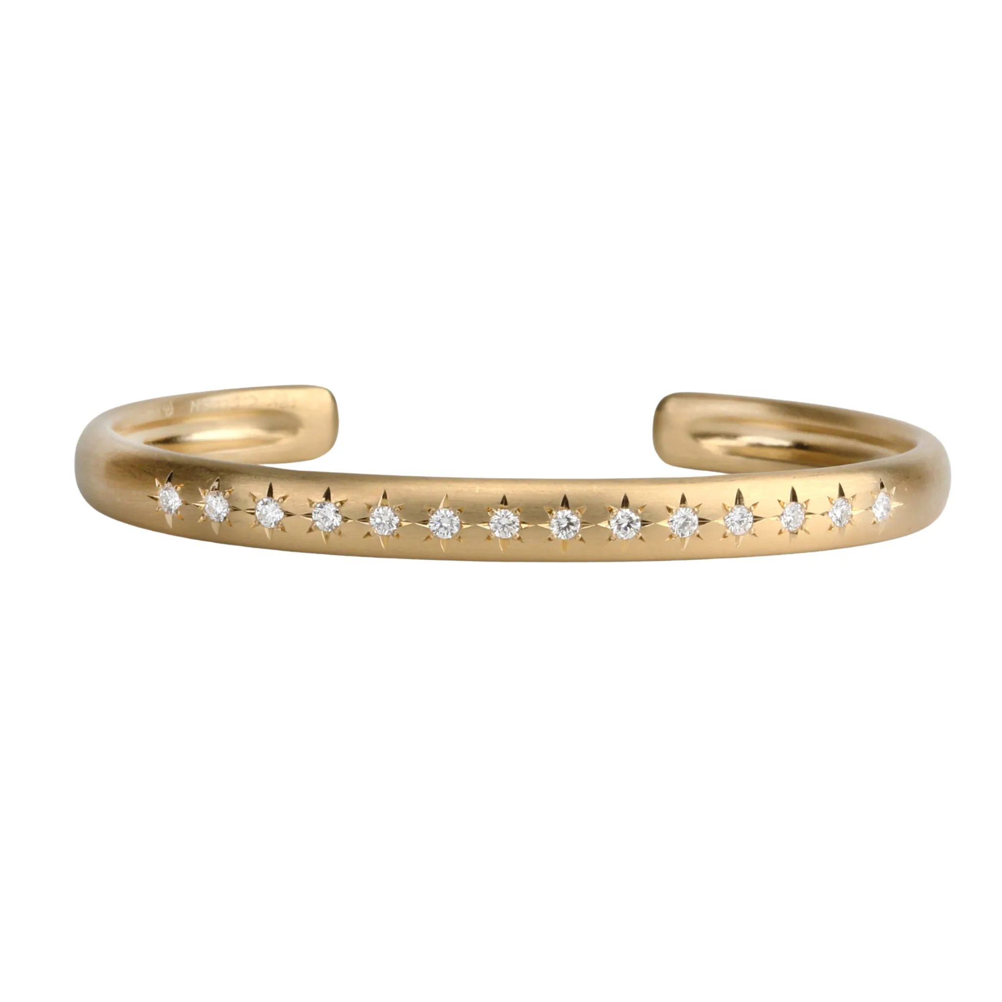 18K Rounded Cuff Bracelet with 14 Star-Set Diamonds