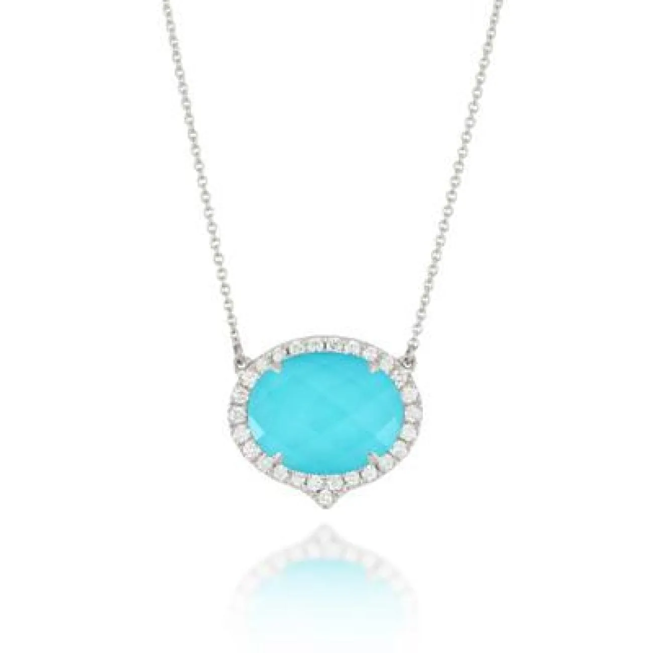 18K WHITE GOLD DIAMOND NECKLACE WITH CLEAR QUARTZ OVER TURQUOISE