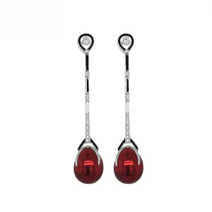 18K White Gold Natural Enamel and Diamond Earrings