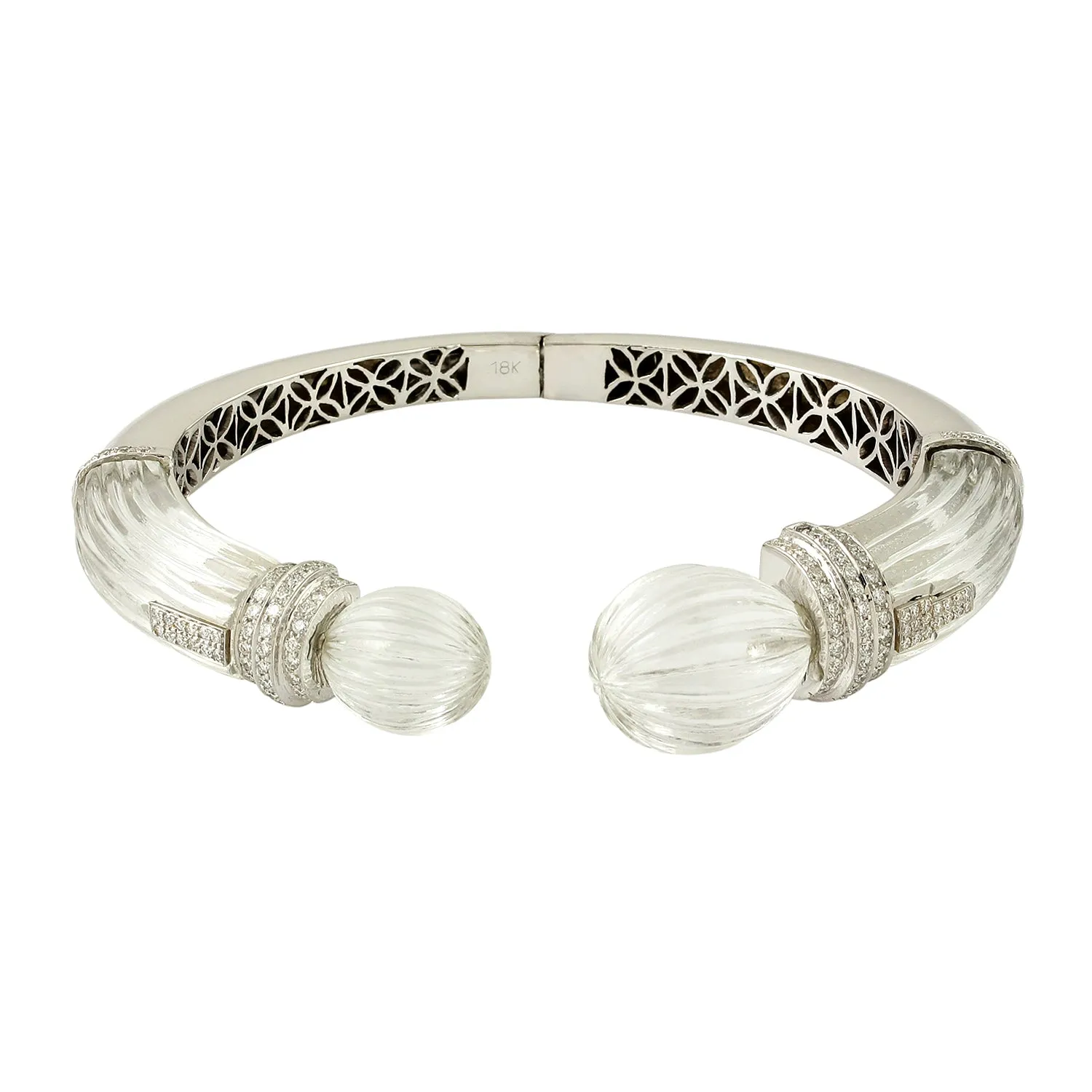 18K White Gold Pave Diamond & Quartz Crystal Cuff Bracelet
