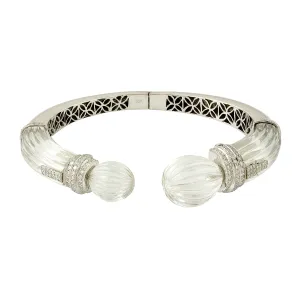 18K White Gold Pave Diamond & Quartz Crystal Cuff Bracelet