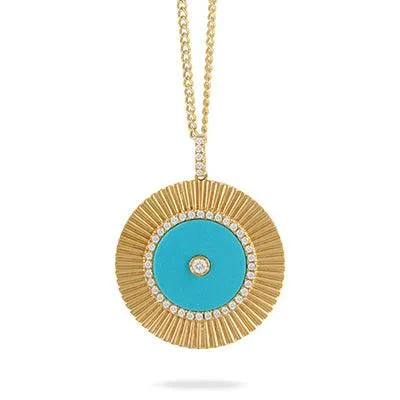 18K Yellow Gold Diamond Medallion with Turquoise