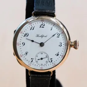 1907 ROCKFORD Trench Watch 0s Grade 180 7 Jewels 14K G.F. Case w/Diamond - RARE