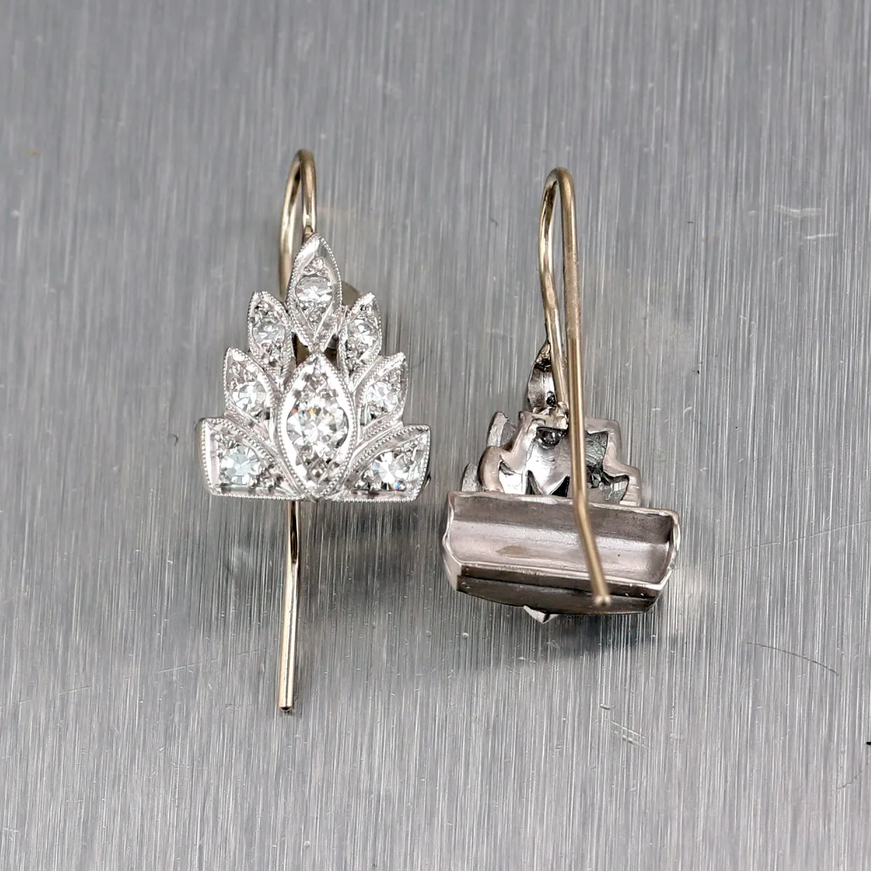 1920's Antique Art Deco Platinum 0.60ctw Diamond Dangle Earrings
