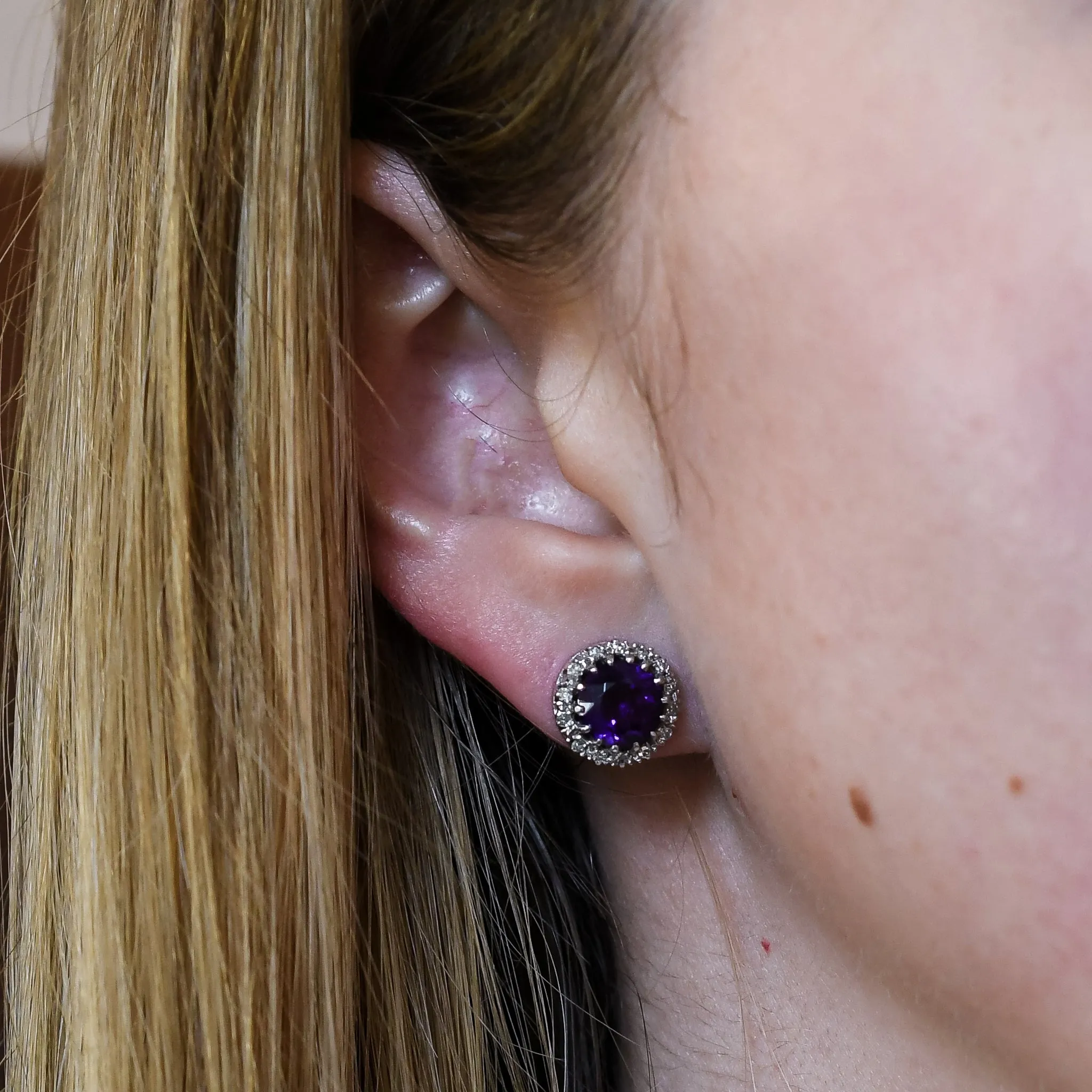 1930's Amethyst & Diamond Stud Earrings