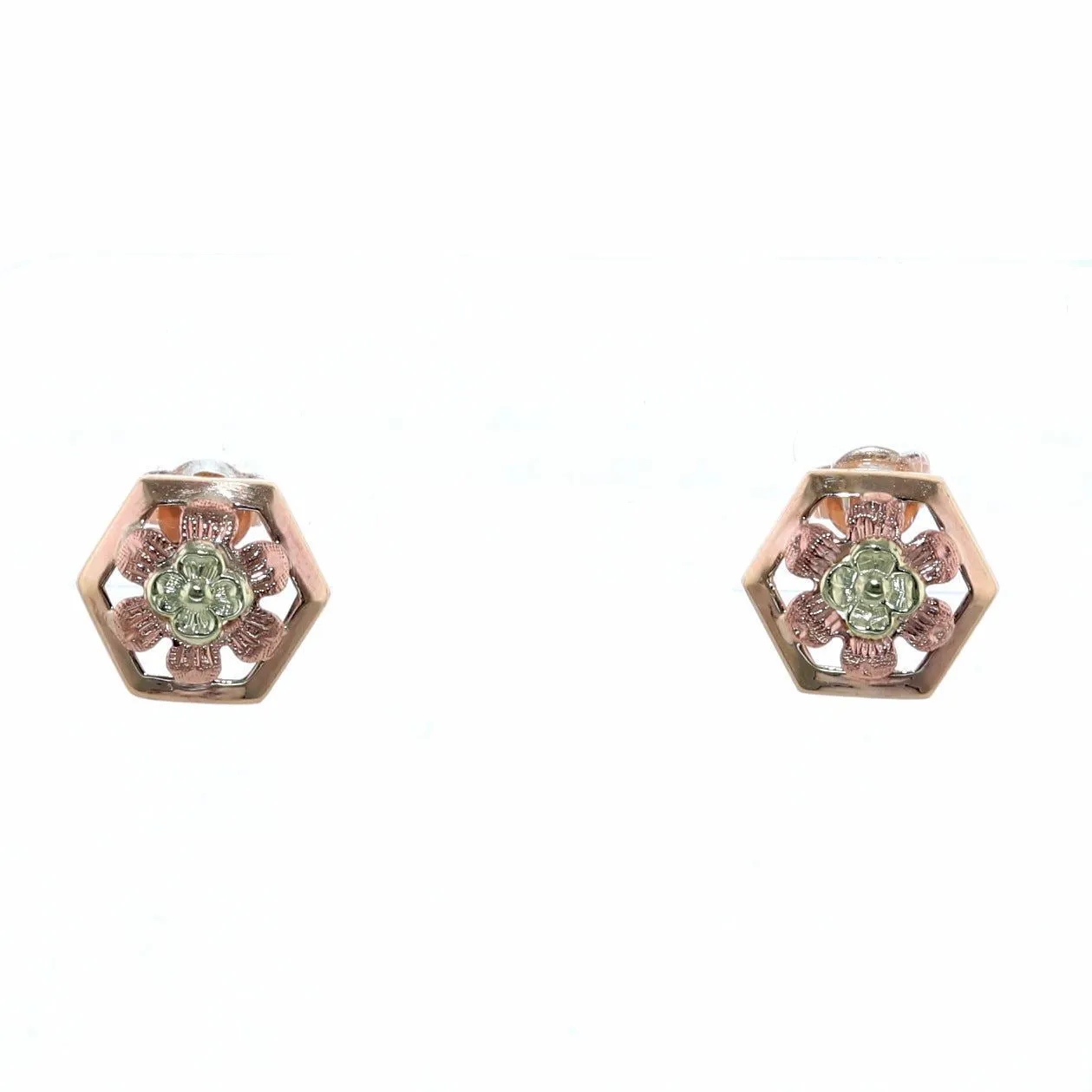 1930's Antique Art Deco 14k Yellow & Rose Gold Flower Earrings