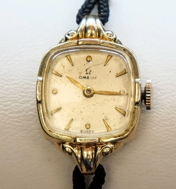 1944 OMEGA Ladies Cocktail Wristwatch 17 Jewels Cal. R13.5 Vintage Watch 14K GF